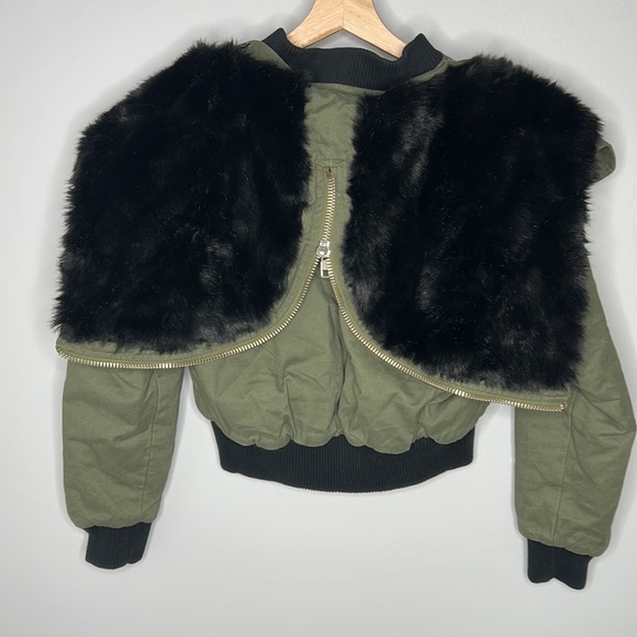 UNIF Trench Cropped Bomber Jacket Military in Olive Orange Black Women's size S - Picture 16 of 17